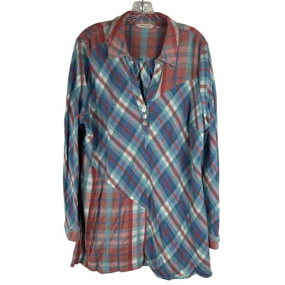 Soft Surroundings Tops - Soft Surroundings Plaid Tunic Shirt Size 3X V-Neck Long Sleeve Flannel